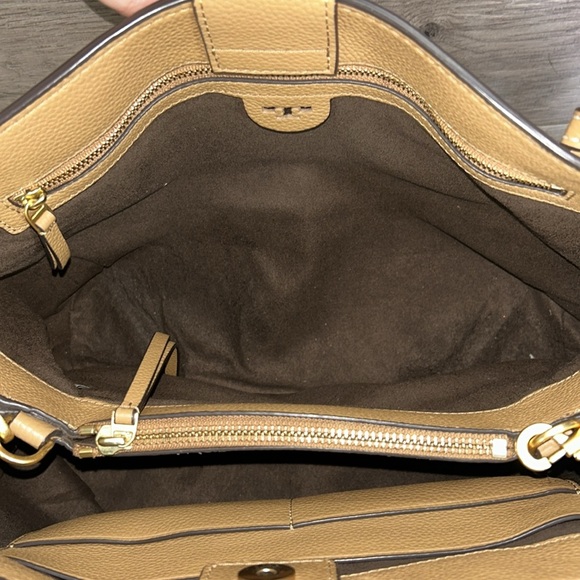 Tory Burch Mcgraw Satchel Handbag Pebbled Leather Brown Purse Tote Bag - Picture 13 of 16